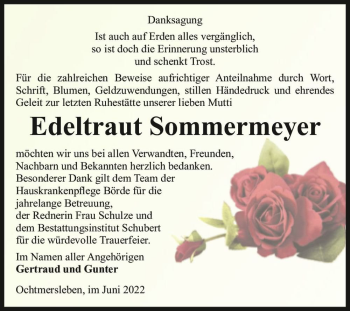 Traueranzeige von Edeltraut Sommermeyer  von Magdeburger Volksstimme