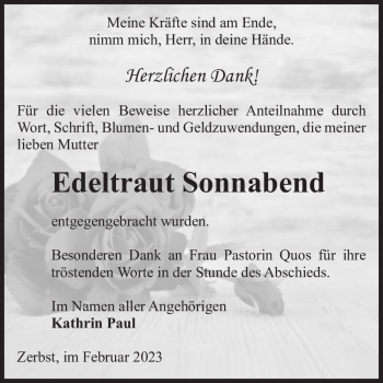 Traueranzeige von Edeltraut Sonnabend  von Magdeburger Volksstimme