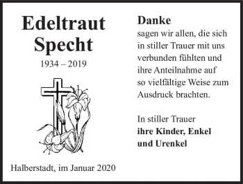 Traueranzeige von Edeltraut Specht  von Magdeburger Volksstimme