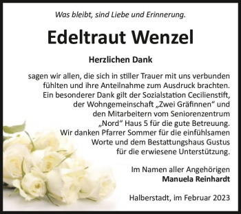 Traueranzeige von Edeltraut Wenzel  von Magdeburger Volksstimme