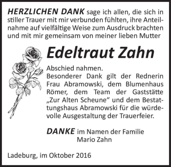 Traueranzeige von Edeltraut Zahn  von Magdeburger Volksstimme