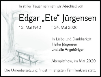 Traueranzeige von Edgar ,,Ete