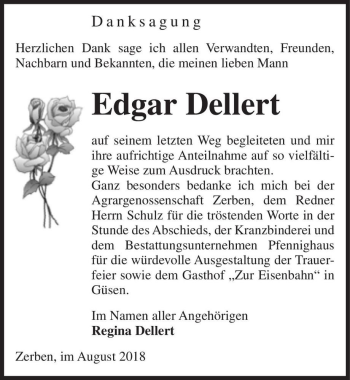 Traueranzeige von Edgar Dellert  von Magdeburger Volksstimme