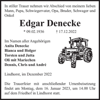 Traueranzeige von Edgar Denecke  von Magdeburger Volksstimme