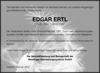 Traueranzeige von Edgar Ertl  von Magdeburger Volksstimme