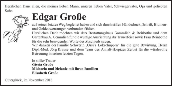 Traueranzeige von Edgar Große  von Magdeburger Volksstimme