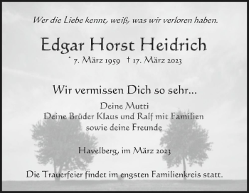 Traueranzeige von Edgar Horst Heidrich  von Magdeburger Volksstimme