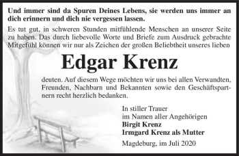 Traueranzeige von Edgar Krenz  von Magdeburger Volksstimme