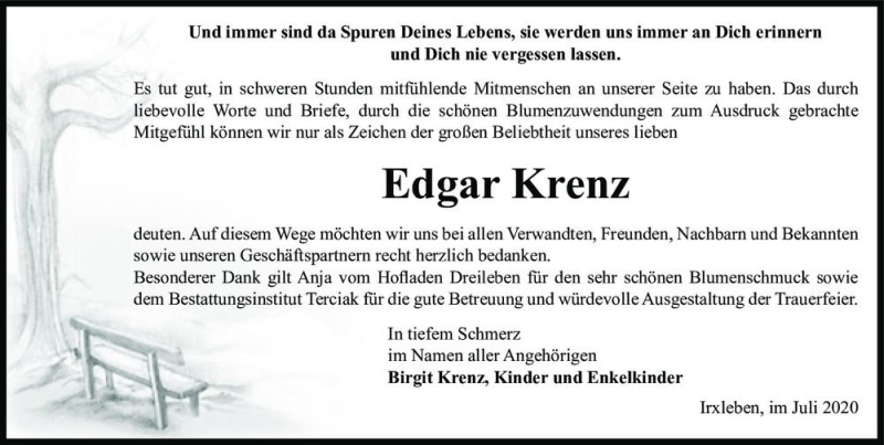  Traueranzeige für Edgar Krenz  vom 11.07.2020 aus Magdeburger Volksstimme