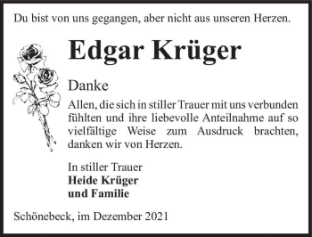 Traueranzeige von Edgar Krüger  von Magdeburger Volksstimme