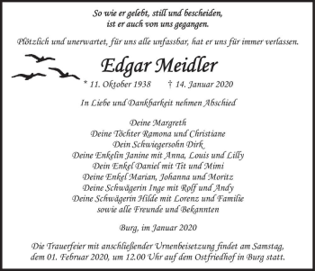 Traueranzeige von Edgar Meidler  von Magdeburger Volksstimme