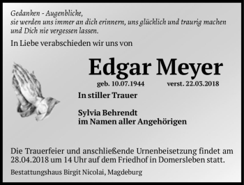 Traueranzeige von Edgar Meyer  von Magdeburger Volksstimme