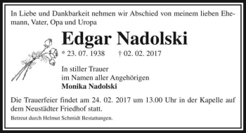 Traueranzeige von Edgar Nadolski  von Magdeburger Volksstimme