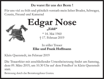 Traueranzeige von Edgar Nose ,,Eddi