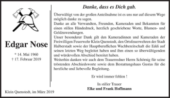 Traueranzeige von Edgar Nose  von Magdeburger Volksstimme