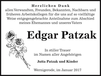 Traueranzeige von Edgar Patzak  von Magdeburger Volksstimme
