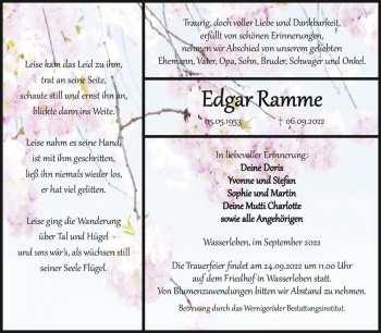 Traueranzeige von Edgar Ramme  von Magdeburger Volksstimme