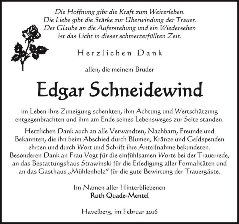  Traueranzeige für Edgar Schneidewind  vom 24.02.2016 aus Magdeburger Volksstimme