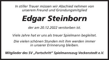 Traueranzeige von Edgar Steinborn  von Magdeburger Volksstimme