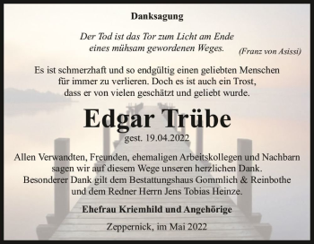 Traueranzeige von Edgar Trübe  von Magdeburger Volksstimme