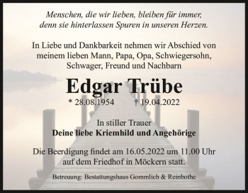 Traueranzeige von Edgar Trübe  von Magdeburger Volksstimme