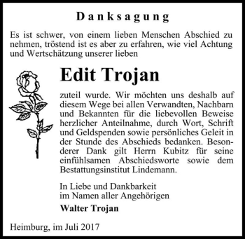 Traueranzeige von Edit Trojan  von Magdeburger Volksstimme