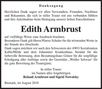 Traueranzeige von Edith Armbrust  von Magdeburger Volksstimme