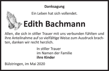 Traueranzeige von Edith Bachmann  von Magdeburger Volksstimme