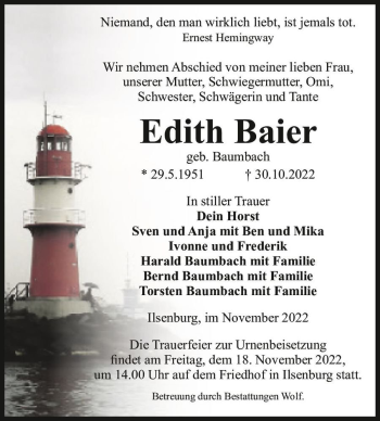 Traueranzeige von Edith Baier (geb. Baumbach)  von Magdeburger Volksstimme