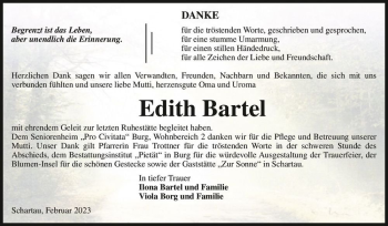 Traueranzeige von Edith Bartel  von Magdeburger Volksstimme