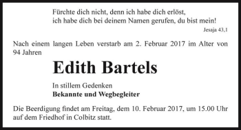 Traueranzeige von Edith Bartels  von Magdeburger Volksstimme