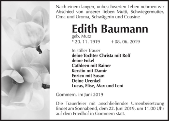 Traueranzeige von Edith Baumann (geb. Mutz)  von Magdeburger Volksstimme
