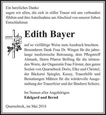 Traueranzeige von Edith Bayer  von Magdeburger Volksstimme