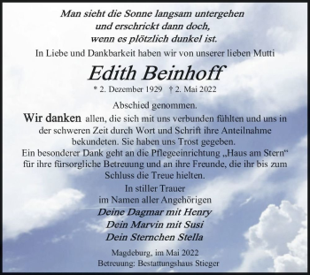 Traueranzeige von Edith Beinhoff  von Magdeburger Volksstimme