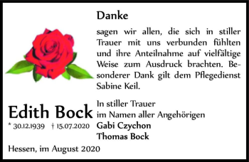 Traueranzeige von Edith Bock  von Magdeburger Volksstimme
