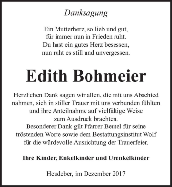 Traueranzeige von Edith Bohmeier  von Magdeburger Volksstimme