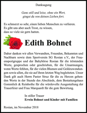 Traueranzeige von Edith Bohnet  von Magdeburger Volksstimme