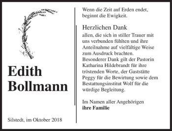 Traueranzeige von Edith Bollmann  von Magdeburger Volksstimme