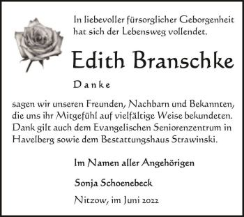 Traueranzeige von Edith Branschke  von Magdeburger Volksstimme