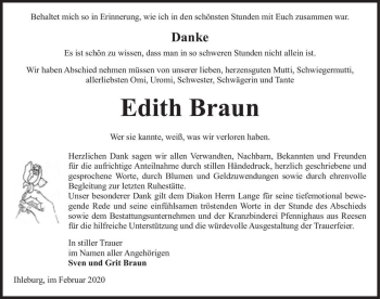 Traueranzeige von Edith Braun  von Magdeburger Volksstimme