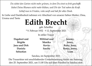 Traueranzeige von Edith Brecht (geb. Scheffler)  von Magdeburger Volksstimme