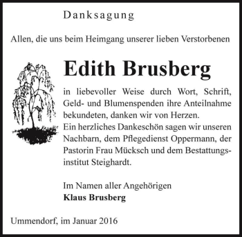 Traueranzeige von Edith Brusberg  von Magdeburger Volksstimme