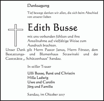 Traueranzeige von Edith Busse  von Magdeburger Volksstimme