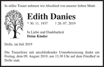 Traueranzeige von Edith Danies  von Magdeburger Volksstimme
