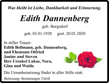 Traueranzeige von Edith Dannenberg (geb. Borgsdorf)  von Magdeburger Volksstimme