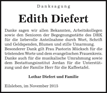 Traueranzeige von Edith Diefert  von Magdeburger Volksstimme