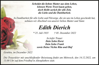 Traueranzeige von Edith Dierich  von Magdeburger Volksstimme