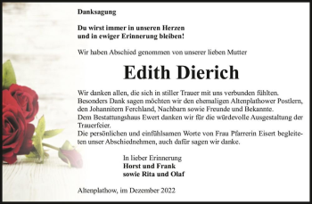 Traueranzeige von Edith Dierich  von Magdeburger Volksstimme
