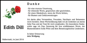 Traueranzeige von Edith Dill  von Magdeburger Volksstimme