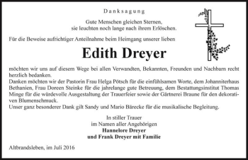 Traueranzeige von Edith Dreyer  von Magdeburger Volksstimme